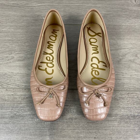 Sam Edelman Taupe Pink Croc Embossed Leather Square Toe Jillie Flats Sz.7.5 - Picture 3 of 15